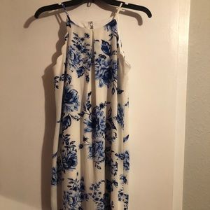white and blue flowy dress